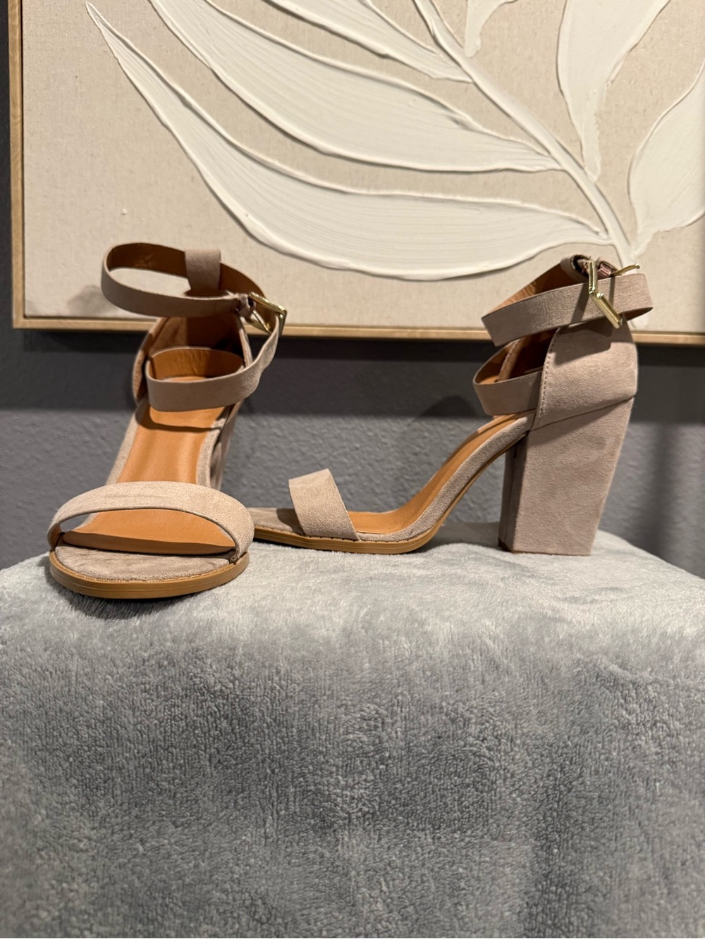 Charlotte Russe Taupe Nude Block Heel Ankle Strap Sandals Size 8